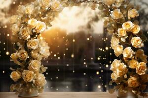 AI Generated Golden Flower Arch with Copy Space photo