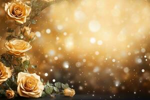 AI Generated Golden Flower Background with Copy Space photo