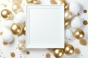 AI Generated white celebration background with balloons photo