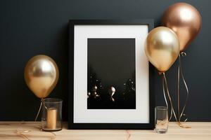 AI Generated celebration frame with balloons and copy space photo