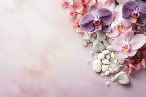 AI Generated Luxury Flowers and Gemstones with Copy Space photo