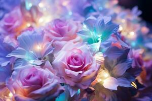 AI Generated Flower Background with Bokeh Lights and Copy Space photo