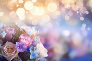 AI Generated Flower Background with Bokeh Lights and Copy Space photo