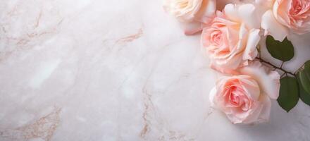 AI Generated Roses on Marble with Copy Space photo
