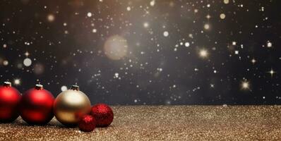 AI Generated Christmas Background with Baubles and copy space photo