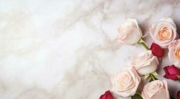 AI Generated Roses on Marble with Copy Space photo