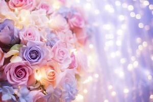 AI Generated Flower Background with Bokeh Lights and Copy Space photo