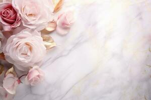 AI Generated Roses on Marble with Copy Space photo