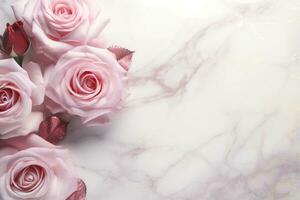 AI Generated Roses on Marble with Copy Space photo