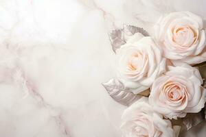 AI Generated Roses on Marble with Copy Space photo
