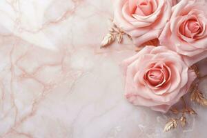 AI Generated Roses on Marble with Copy Space photo
