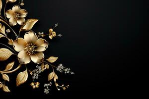 AI Generated luxury golden ornaments on black photo