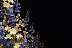 AI Generated flowers on dark background with copy space photo