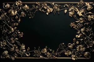 AI Generated luxury golden ornaments on black photo