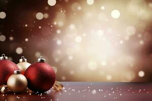 AI Generated Christmas Background with Baubles and copy space photo