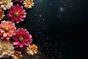 AI Generated flowers on dark background with copy space photo
