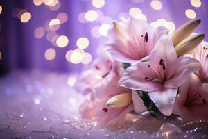 AI Generated Flower Background with Bokeh Lights and Copy Space photo