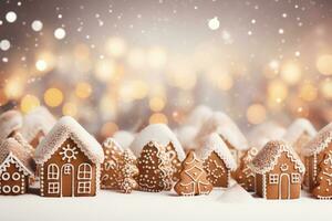 AI Generated Christmas background with gingerbread houses photo