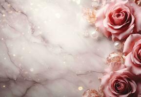 AI Generated Roses on Marble with Copy Space photo