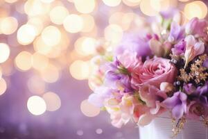 AI Generated Flower Background with Bokeh Lights and Copy Space photo
