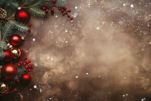 AI Generated Christmas Background with Baubles and copy space photo