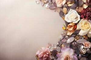 AI Generated Luxury Flowers and Gemstones with Copy Space photo