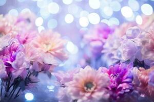 AI Generated Flower Background with Bokeh Lights and Copy Space photo