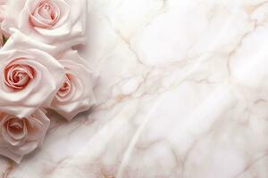 AI Generated Roses on Marble with Copy Space photo