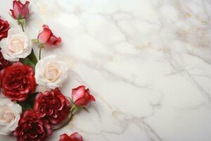 AI Generated Roses on Marble with Copy Space photo