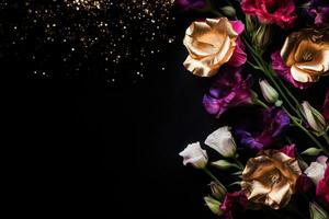 AI Generated flowers on dark background with copy space photo