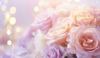 AI Generated Flower Background with Bokeh Lights and Copy Space photo