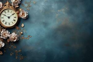 vintage clock background with copy space photo