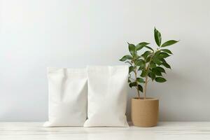 AI Generated paper bags on gray photo