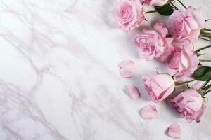 AI Generated Roses on Marble with Copy Space photo