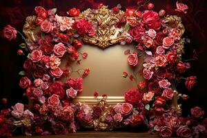 AI Generated Golden flower frame on dark photo