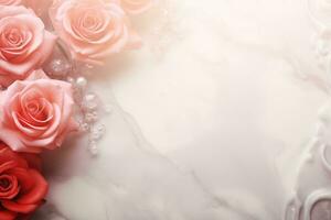 AI Generated Roses on Marble with Copy Space photo