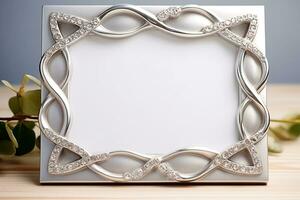 AI Generated metallic wedding frame on white photo