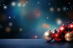 AI Generated Christmas Background with Baubles and copy space photo