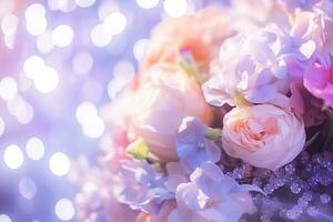 AI Generated Flower Background with Bokeh Lights and Copy Space photo