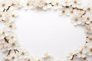 AI Generated flower frame on white with copy space photo