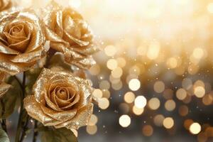 AI Generated Golden Flower Background with Copy Space photo