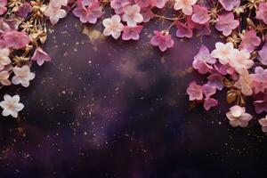 AI Generated purple flower background with copy space photo
