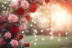 AI Generated Outdoor Roses with Copy Space photo