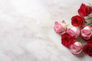 AI Generated Roses on Marble with Copy Space photo