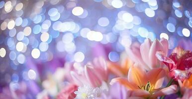 AI Generated Flower Background with Bokeh Lights and Copy Space photo