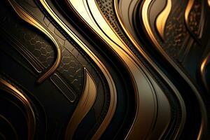 AI Generated Wavy Gold and Black Background photo