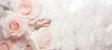 AI Generated Roses on Marble with Copy Space photo