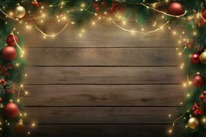 AI Generated Christmas lights background with copy space photo