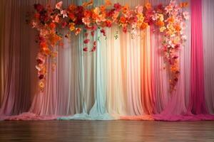 AI Generated Curtain Background with Flowers photo
