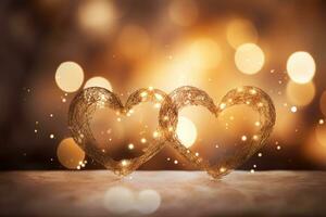 AI Generated Golden Hearts Background photo